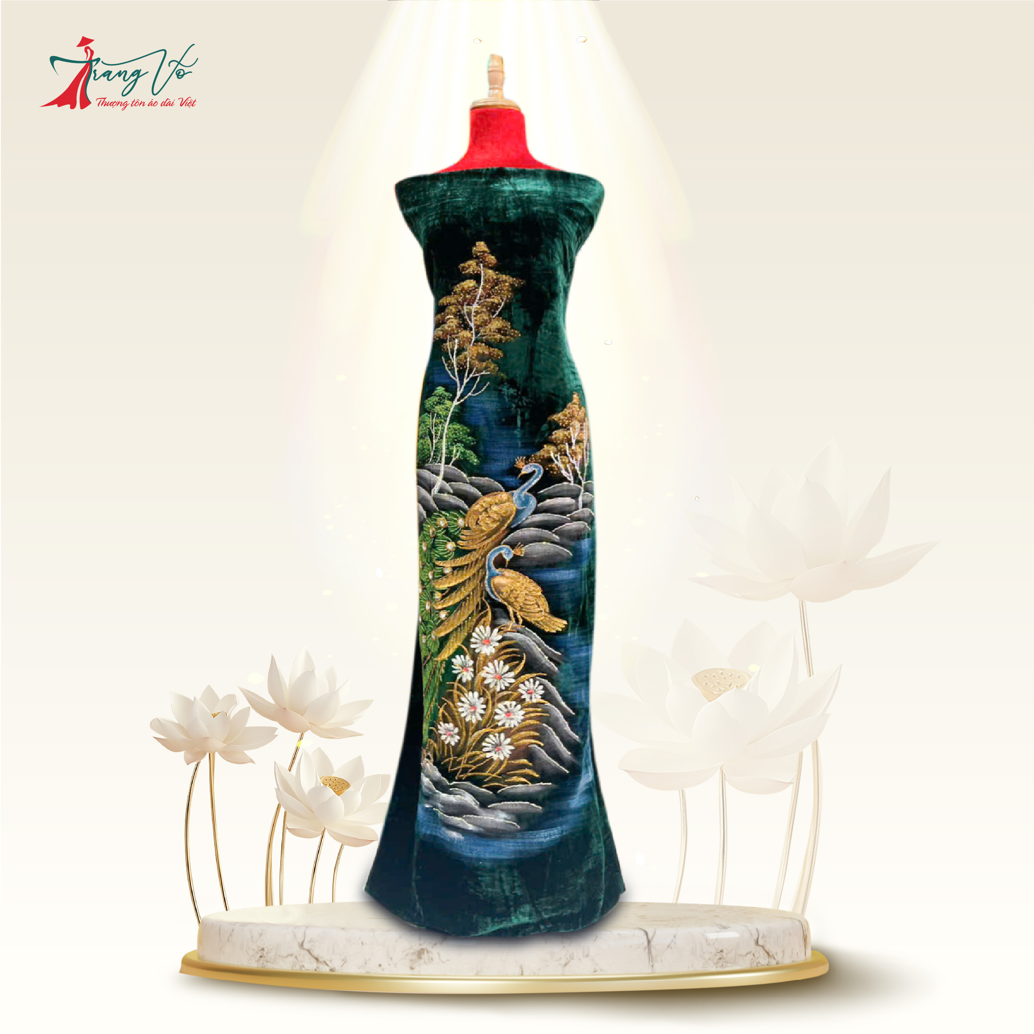 NHUNG TUYẾT VẼ CHIM CÔNG ÉP ĐÁ CAO CẤP #02112406